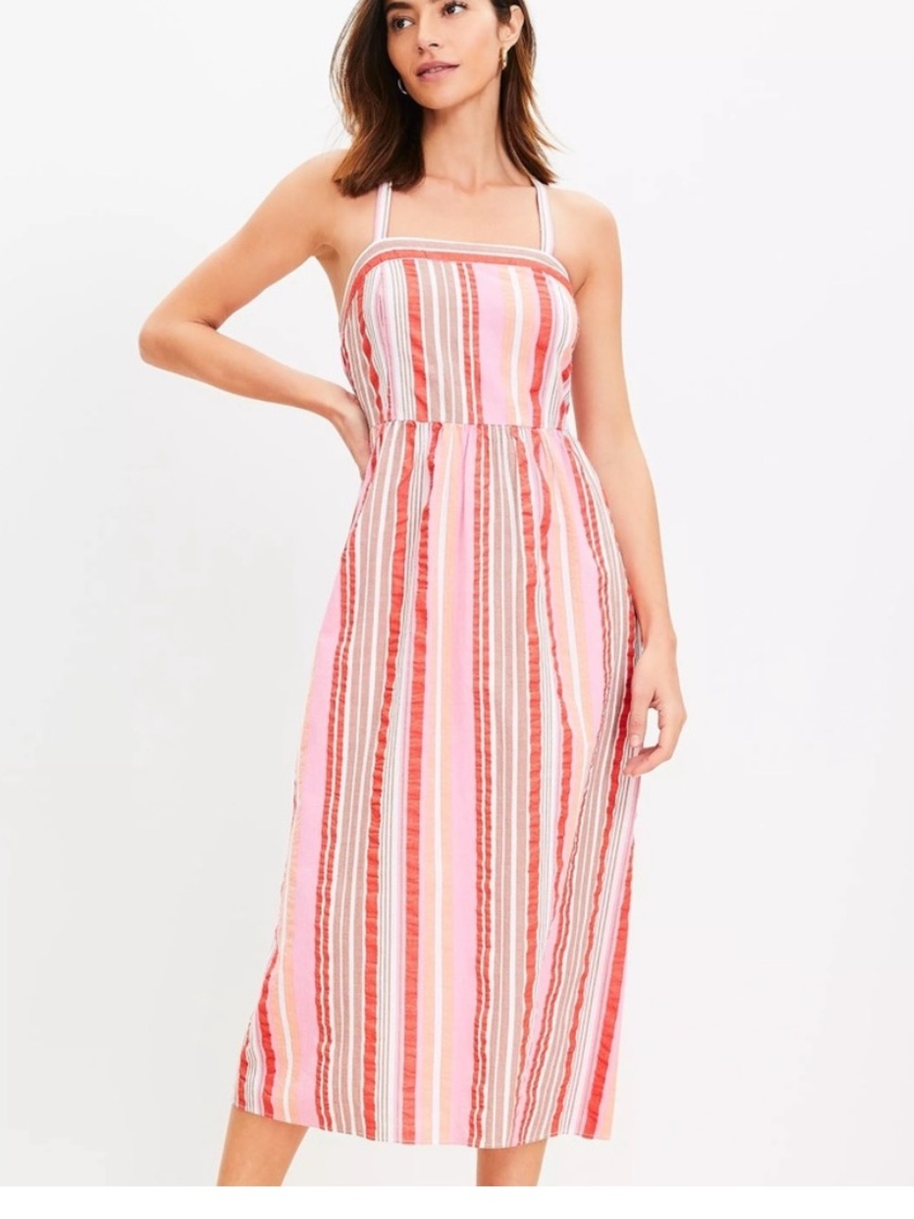LOFT Red, Pink & White Striped Sundress